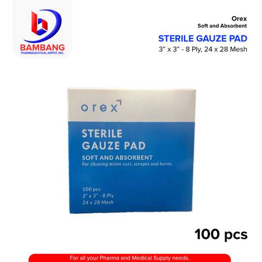 OREX Sterile Gauze Pad Soft and Absorbent 3" x 3" - 8Ply 24x28 Mesh Pieces 100's