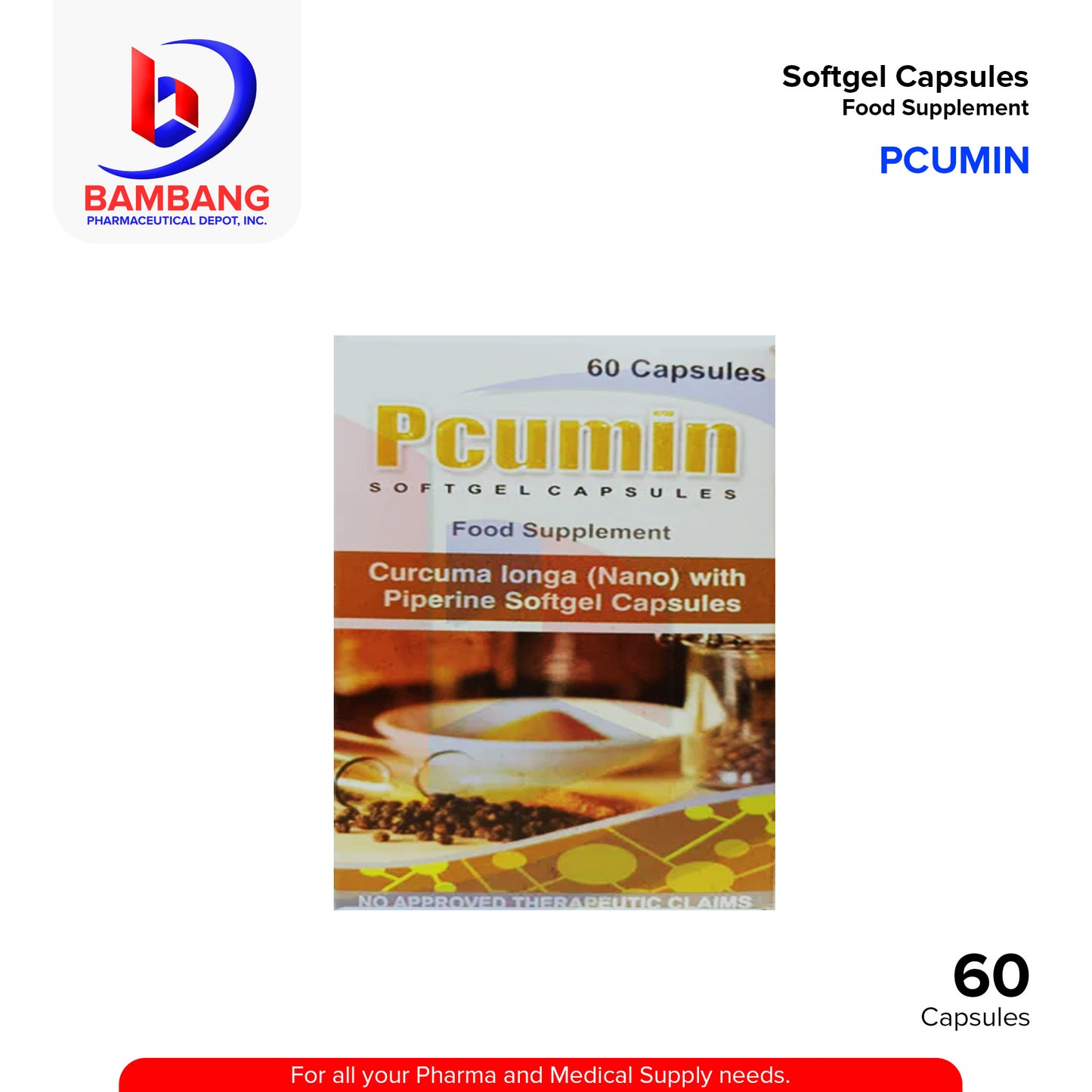 PCUMIN Curcuma Longa Nano with Piperine Softgel Capsule Capsule 60's