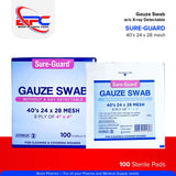 SURE-GUARD Gauze Swab without X-ray Detectable 100 Sterile Pads 40'S 24 X 28 MESH  8 PLY | 4" X 4"