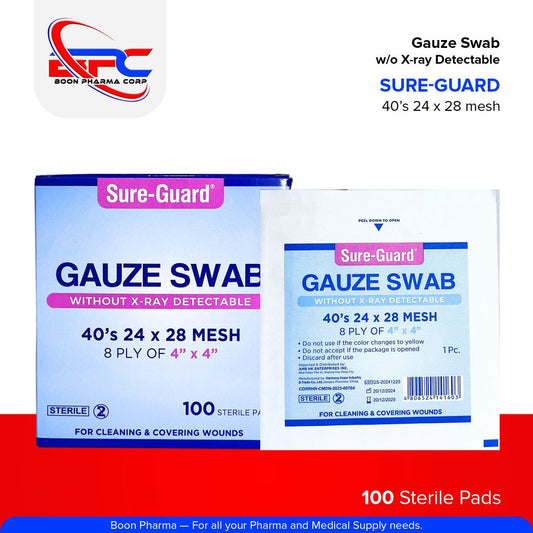 SURE-GUARD Gauze Swab without X-ray Detectable 100 Sterile Pads 40'S 24 X 28 MESH  8 PLY | 4" X 4"