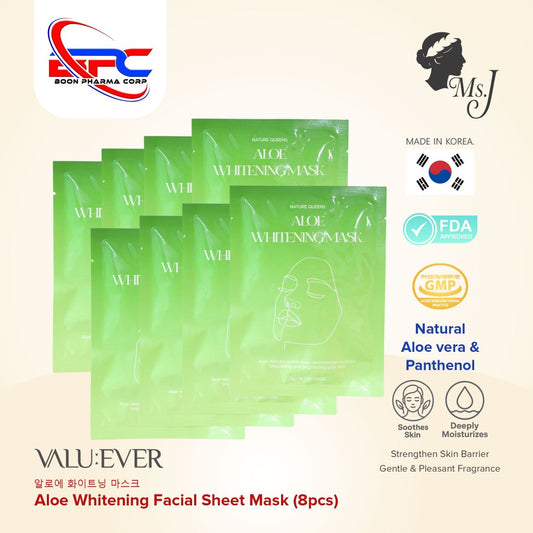 NATURE QUEENS [8PCS] Aloe Whitening Facial Mask Deep and Intense Moisture Face Brightening Skin 23g