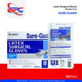 SURE-GUARD Latex Surgical Gloves Powder Free Sterilized by Gamma Ray Process Natural Rubber 50 PAIRS