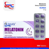 NUMAX Melatonin Dietary Supplement 3mg 100 Tablets Made in India Sleep aid Dietary Supplement