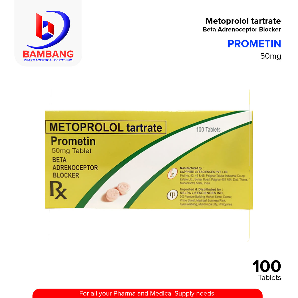 PROMETIN Metoprolol Tartate 50mg Tablets 100's – Bambang Pharmaceutical ...