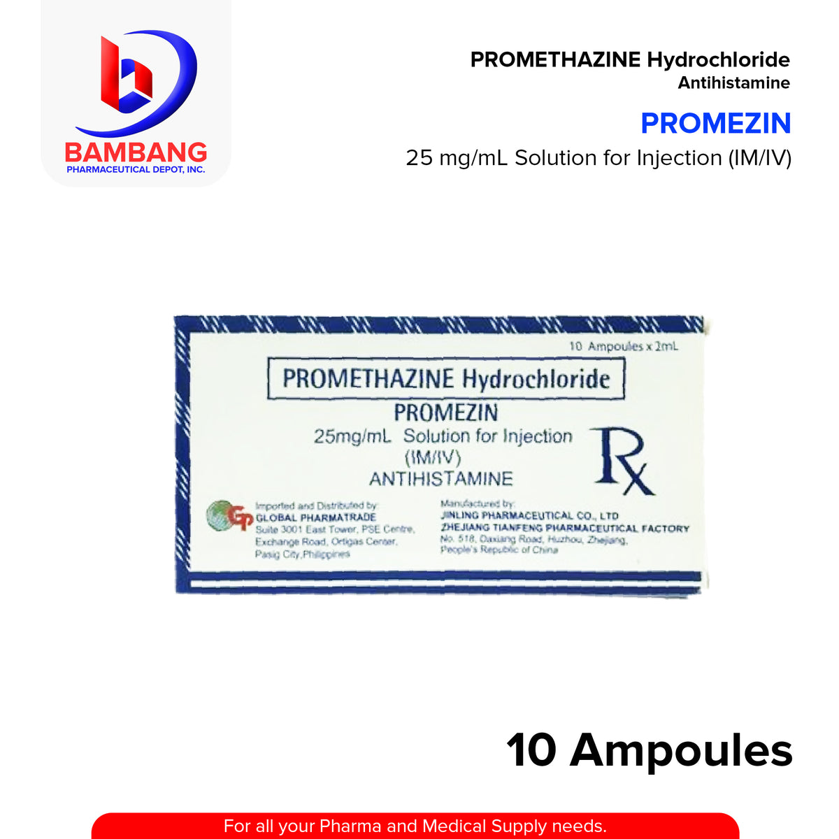 PROMEZIN Promethazine Hydrochloride 25mg/ml Solution For Injection 2ml ...
