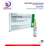 Ranitidine as Hydrochloride (Ranitein) 25mg/ml Solution for Injection I.M/I.V 2ml x Ampoules 10's