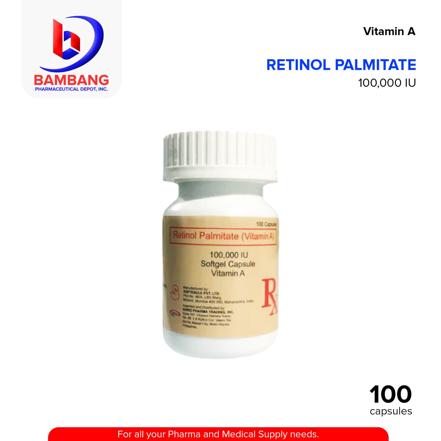 SOFTESUL Retinol Palmitate Vitamin A 200,000 IU Softgel Capsule 100's