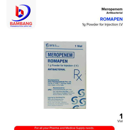 ROMAPEN Meropenem 1g Powder for Injection I.V Vial 1's