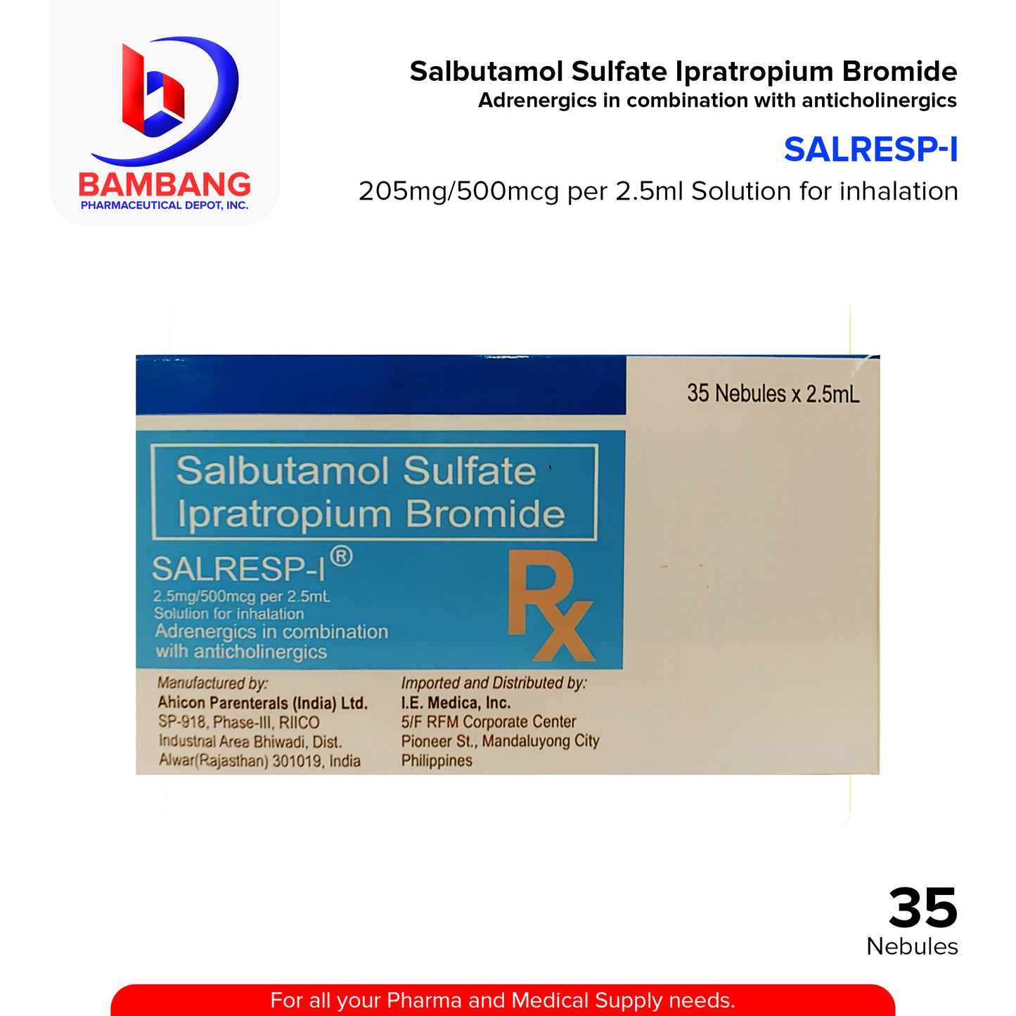 SALRESP I Salbutamol Sulfate Ipratropium Bromide 205mg/500mcg per 2.5ml x 35 Nebules