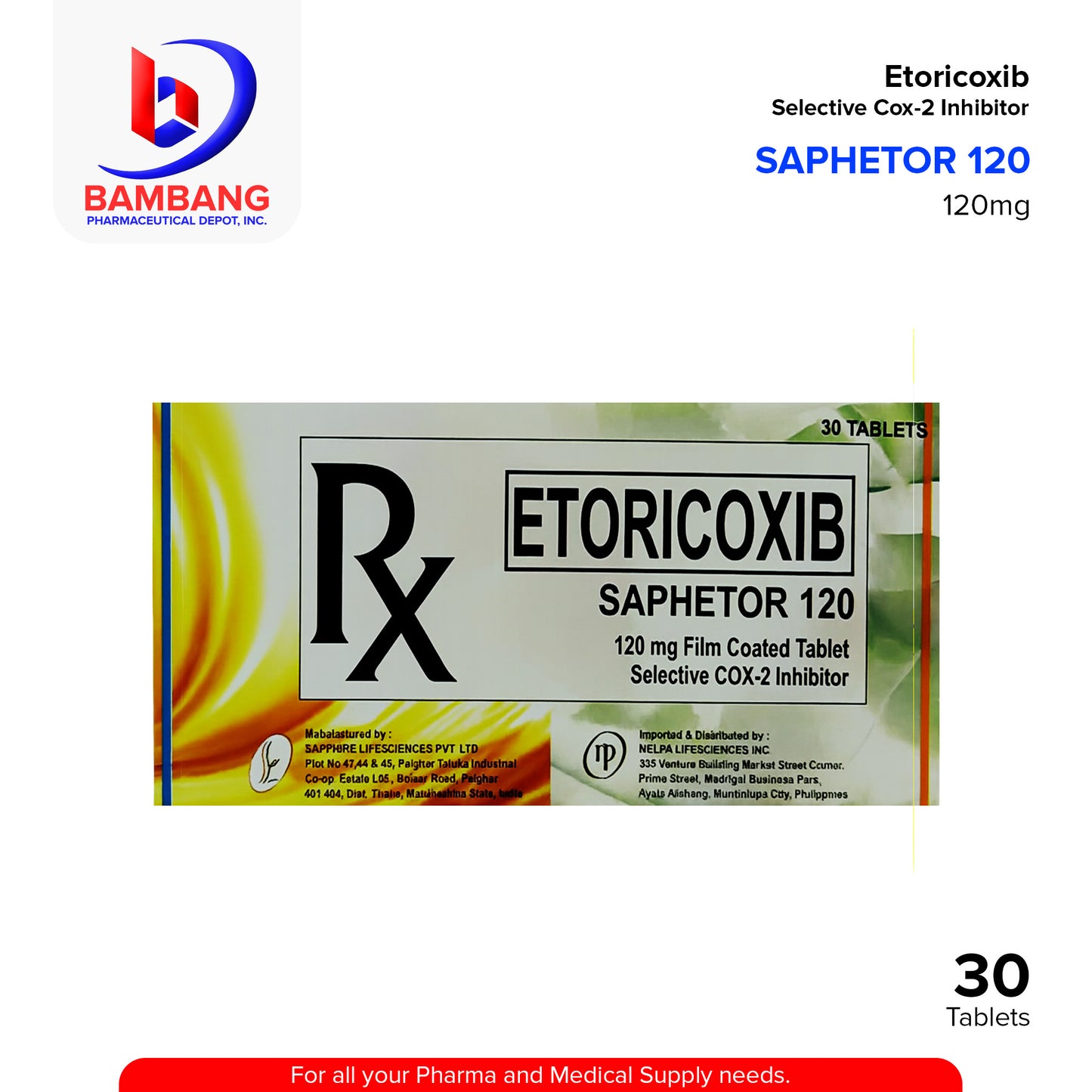 SAPHETOR 120 Etoricoxib120mg Film Coated Tablet 30's
