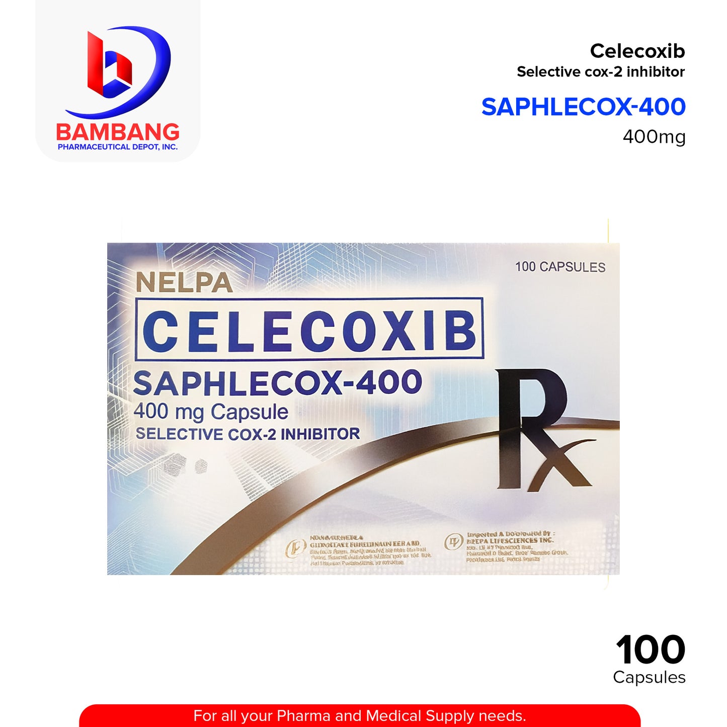 SAPHLECOX 400 Celecoxib 400mg Selective Cox 2 Inhibitor Capsule 100's