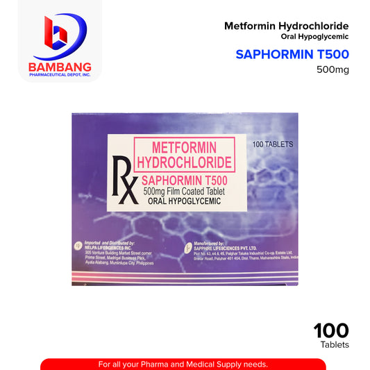 SAPHORMIN Metformin Hydrochloride 500mg Film Coated Tablet 100's
