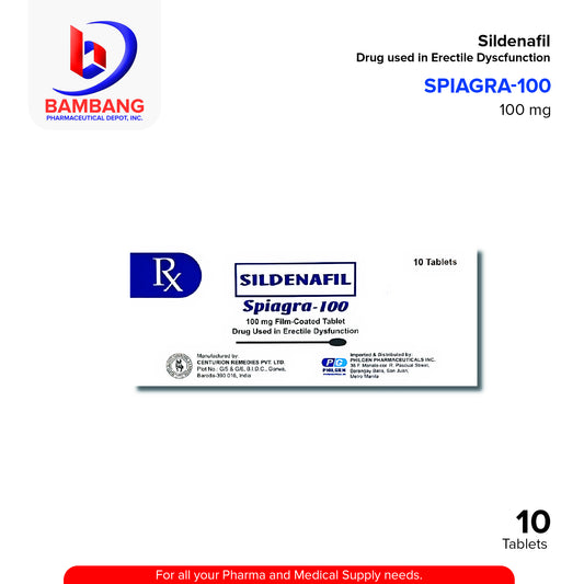 SPIAGRA 100 Sildenafil 100mg Film Coated Tablet 10's