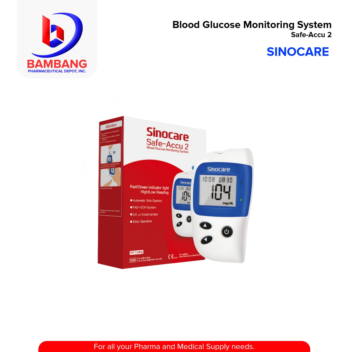 SINOCARE Monitoring System Machine Blood Glucose Safe Accu 2