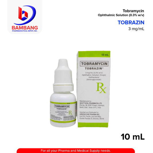 TOBRAZIN Tobramycin 3mg/ml (0.3% w/v) Opthalmic Solution Drops 10ml
