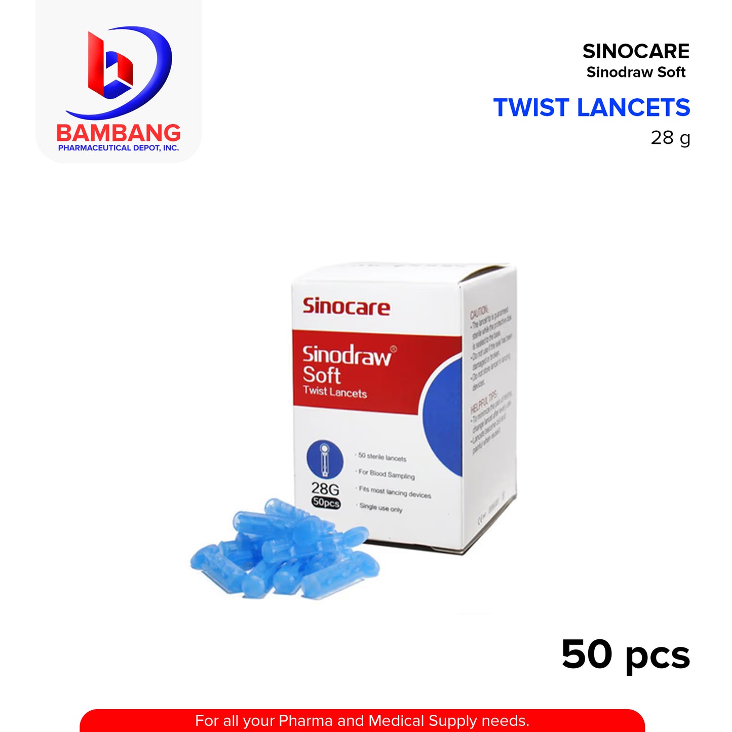 SINOCARE Sinodraw Soft Twist Lancets 28G 50's