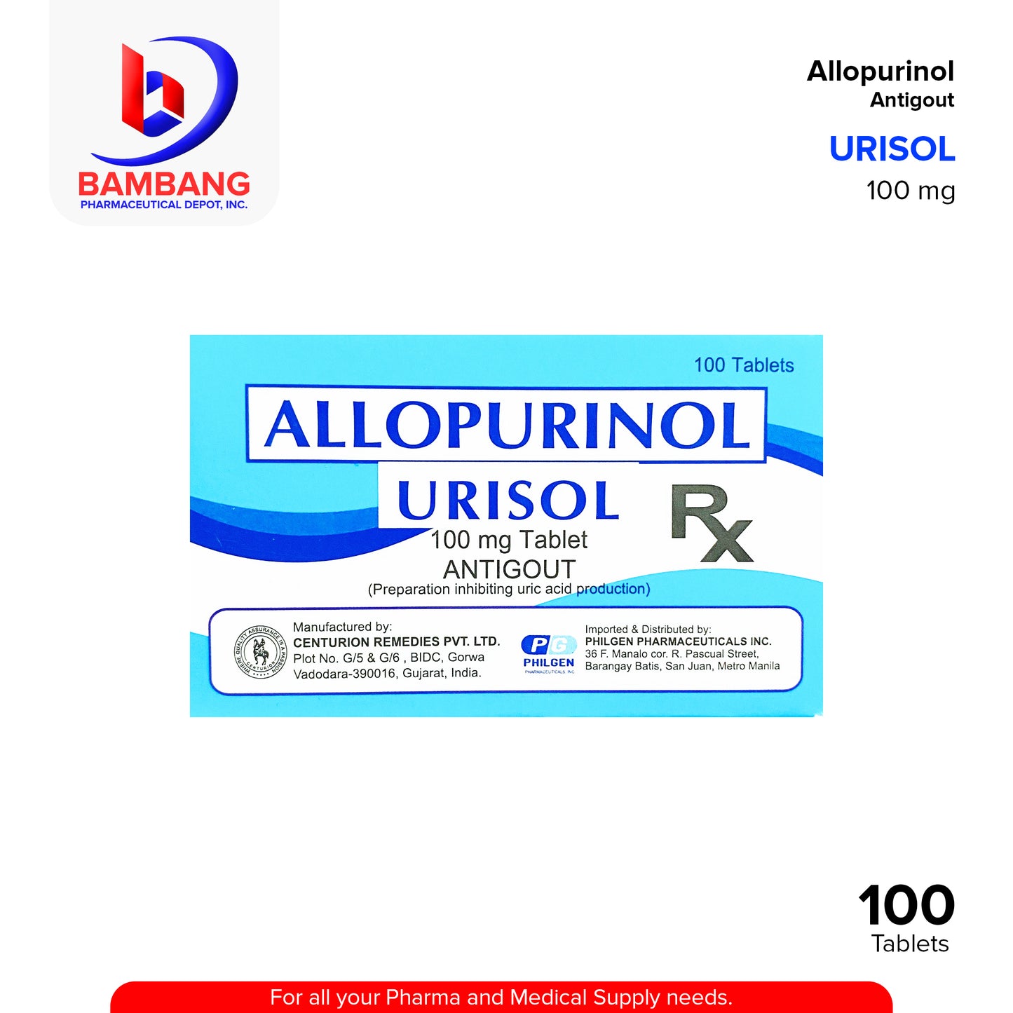 URISOL Allopurinol 100mg Anti Gout Tablet 100's