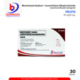 Montelukast Sodium + Levocetirizine Dihydrochloride (Velsta) 10mg/5mg Film Coated Leukotrien Receptor Antagonist Tablet 30's