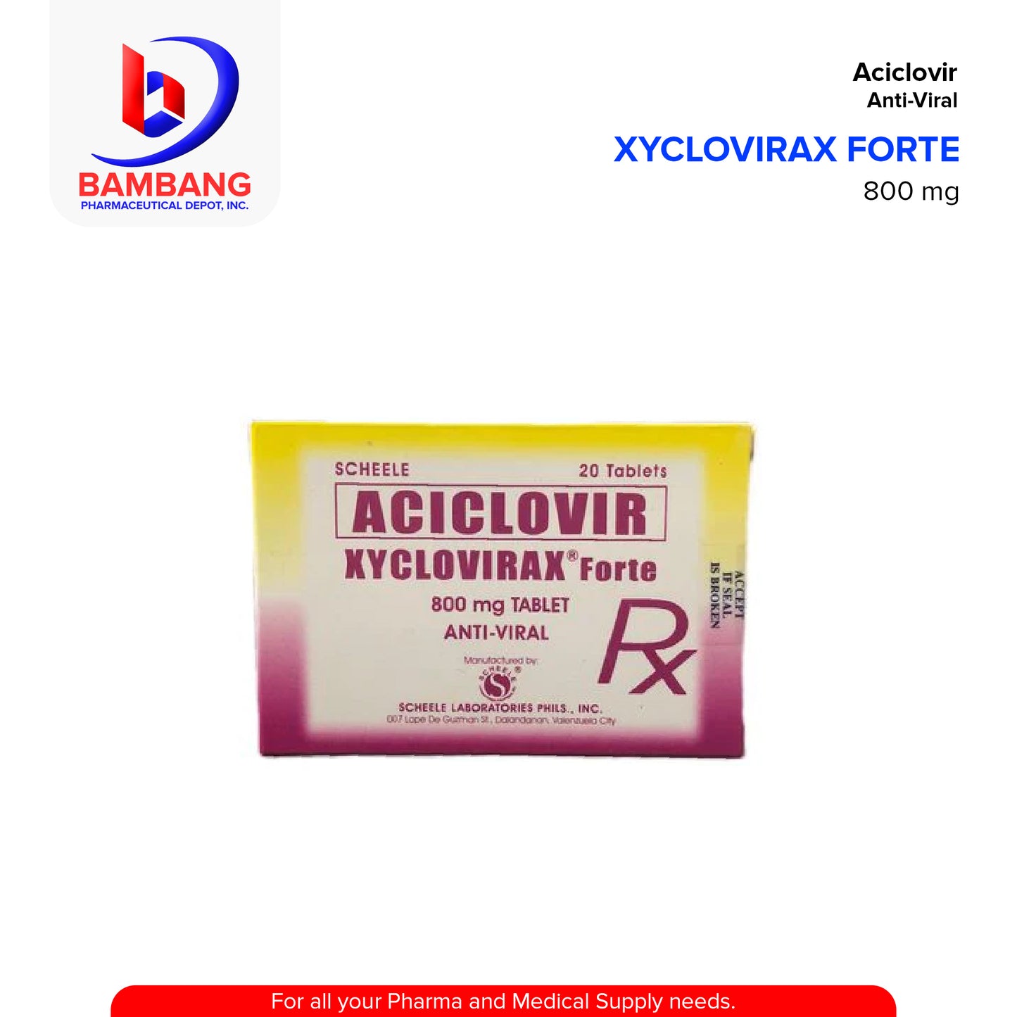 XYCLOVIRAX FORTE Aciclovir 800mg Anti-Viral Tablets 20's