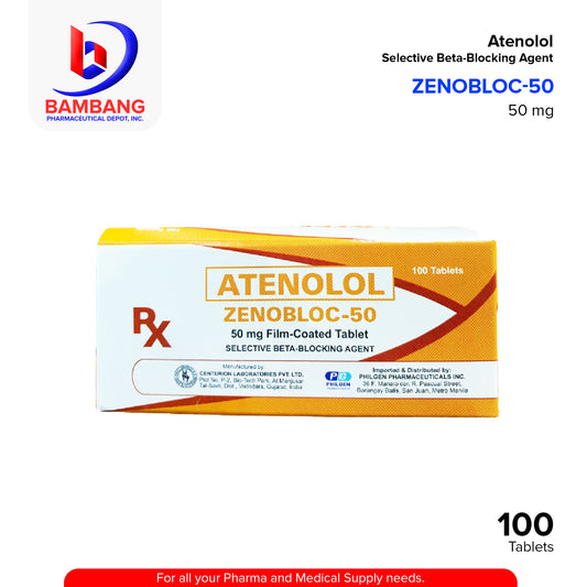 ZENOBLOC Atenolol 50mg Film Coated Beta Blocking Agent Tablet 100's