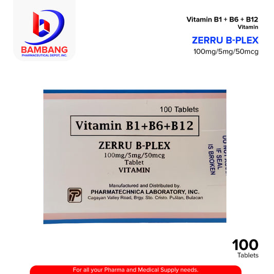 ZERRU B-PLEX Vitamin B1+B6+B12 Tablet 100's