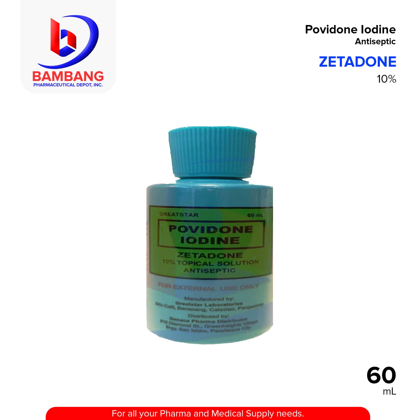 ZETADONE Povidone Iodine 10% Solution Antiseptic Piece 1's 60m