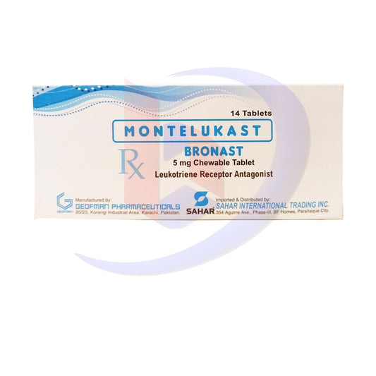 Montelukast (Bronast) 5mg Leukotriene Receptor Antagonist Chewable Tablet 14's