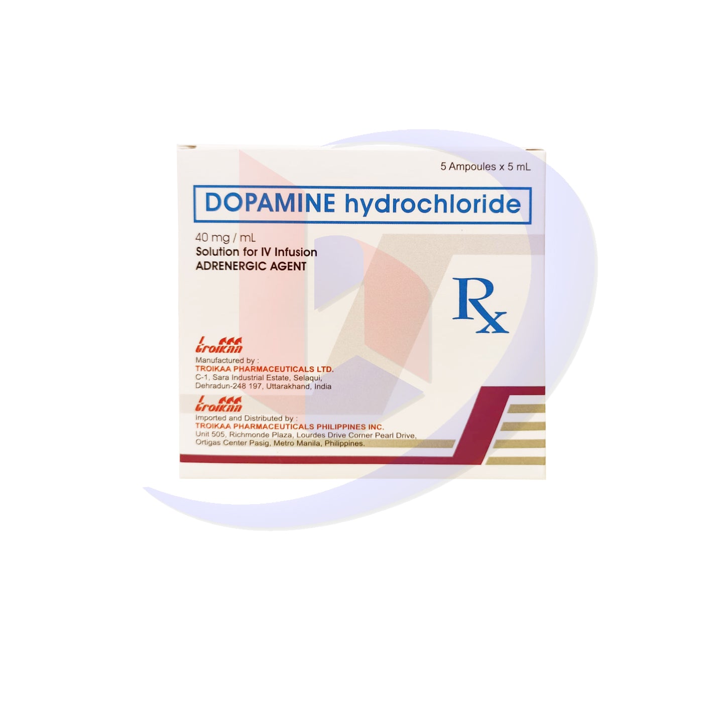 Dopamine Hydrochloride (Troikaa) 40mg/ml Solution for IV Infusion 5ml x Ampoules 5's