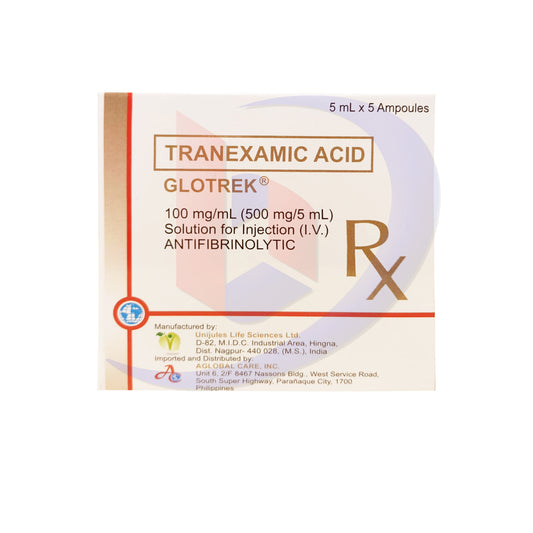 Tranexamic Acid (Glotrek) 100mg/ml (500mg/5ml) Solution for Injection (IV) 5ml x 5 Ampoules