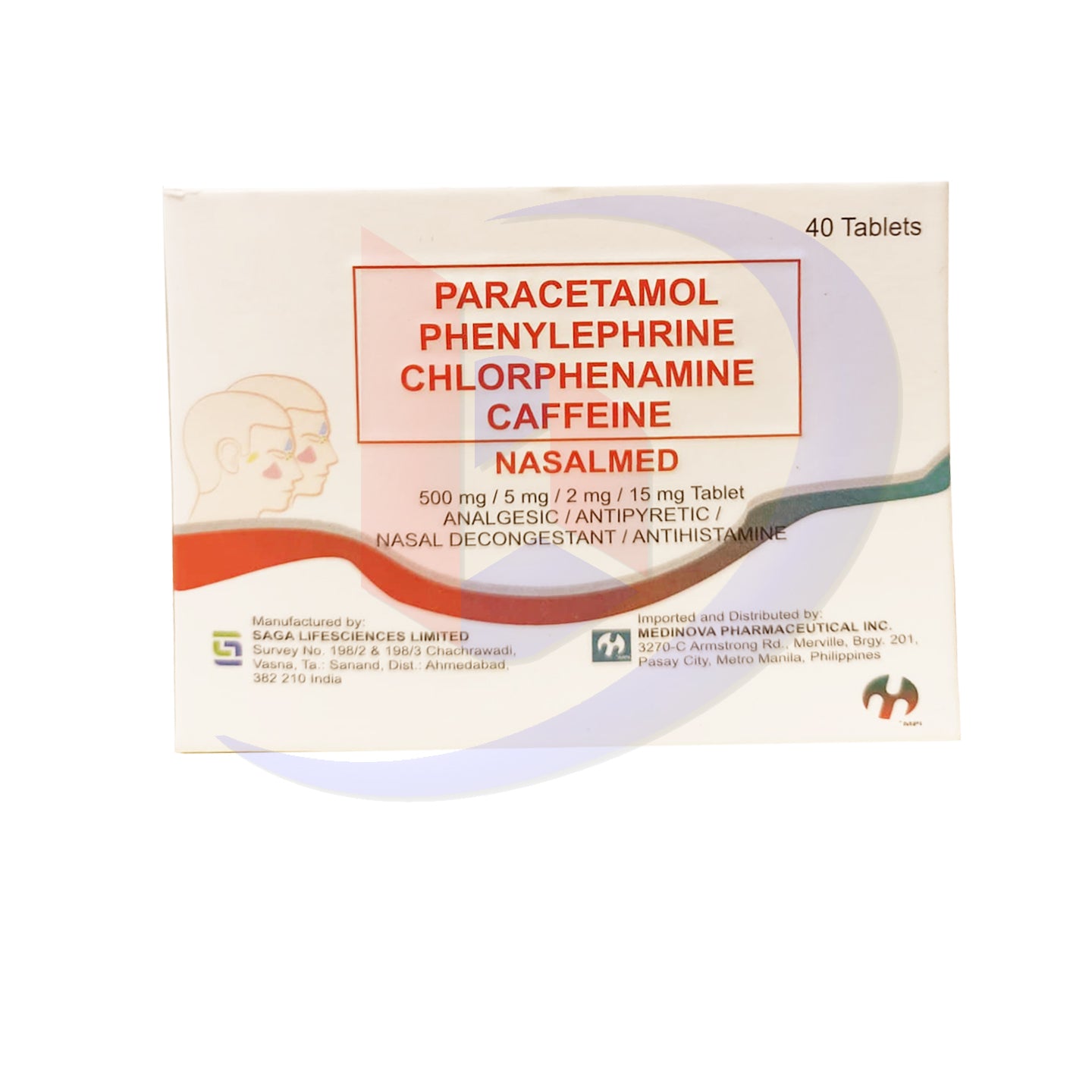 Paracetamol Phenylephrine Chlorphenamine Caffeine (Nasalmed) 500mg/5mg/2mg/15mg Tablet 40's