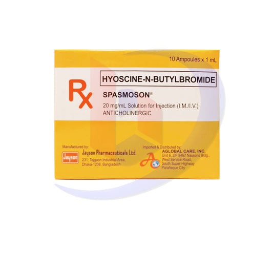 Hyoscine N Butylbromide (Spasmoson) 20mg/ml Solution for Injection (IM/IV) 10 Ampoules x 1 ml
