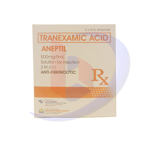 Tranexamic Acid (Aneptil) 500mg/5ml Solution for Injection I.M/I.V 5 x 5ml Ampoule