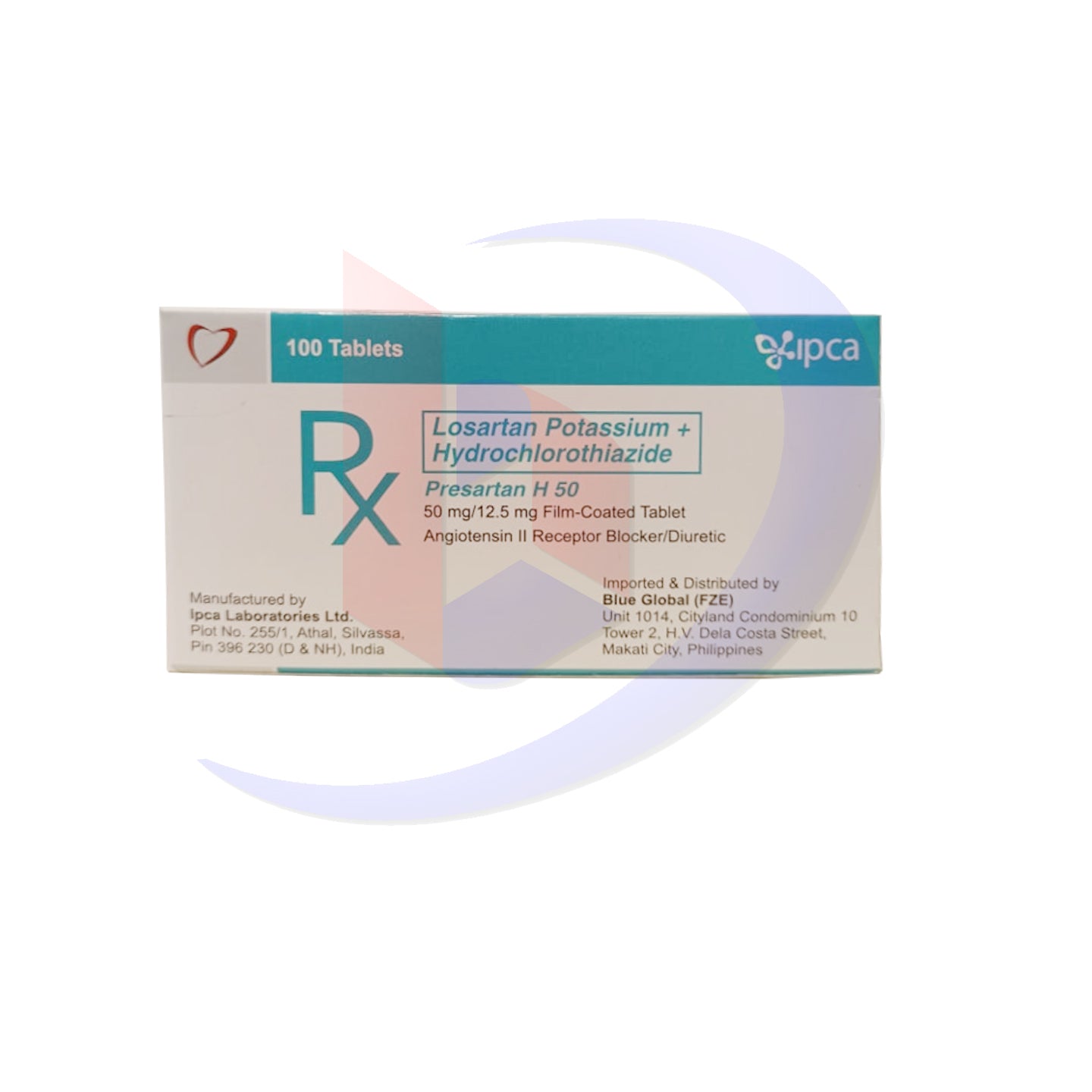 Losartan Potassium + Hydrochlorothiazide (Presartan H 50) 50mg/12.5mg Film Coated Tablet 100's