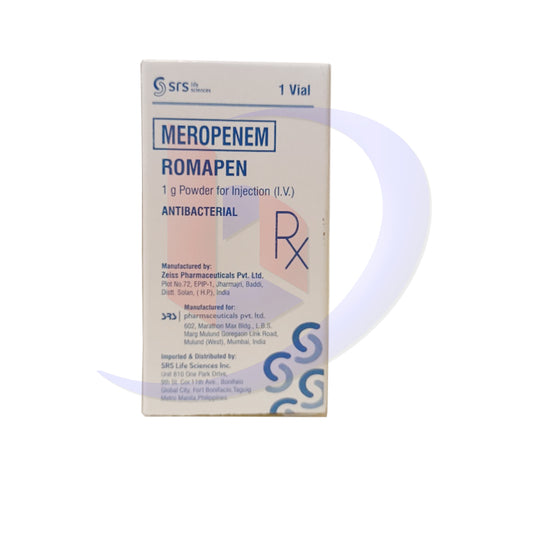 Meropenem (Romapen) 1g Powder for Injection I.V Vial 1's