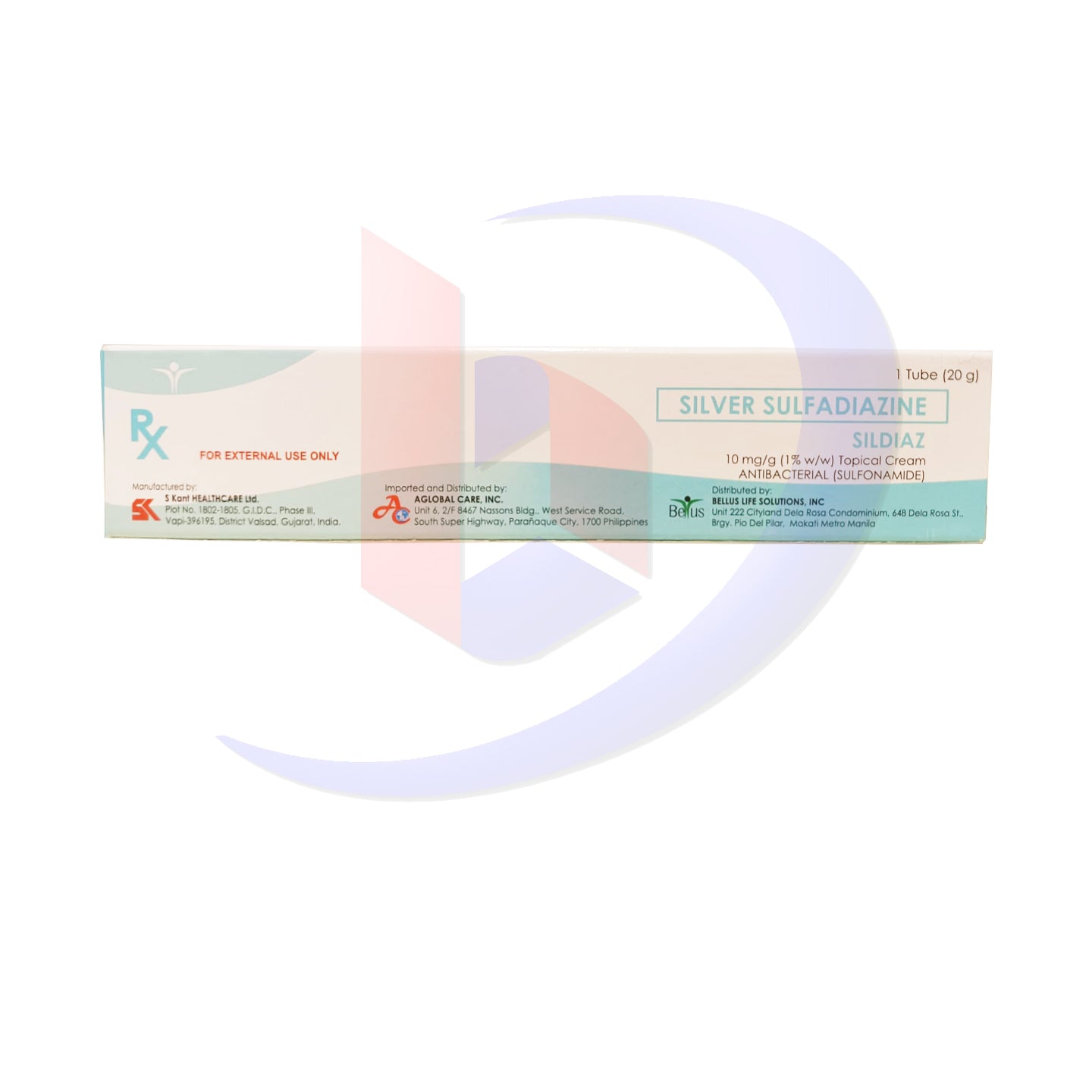 Silver Sulfadiazine (Sildiaz) 10mg/g (1% w/w) Topical Antibacterial Cream 1 Tube 20g