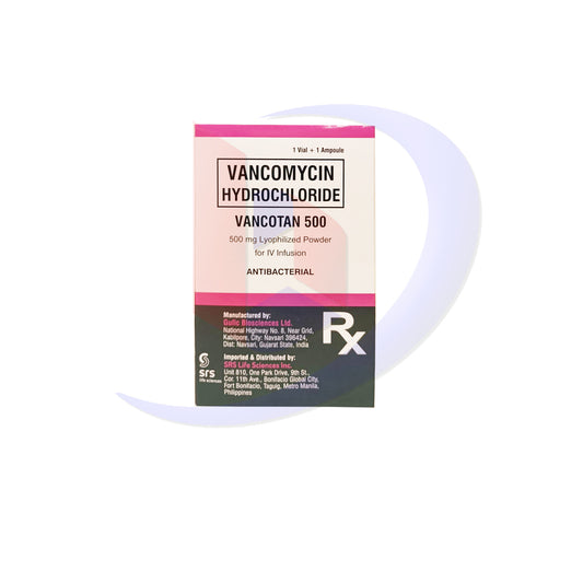 Vancomycin Hydrochloride (Vancotan 500) 500mg Lyophilized Powder for IV Infusion Antibacterial 1 Vial + 1 Ampoule